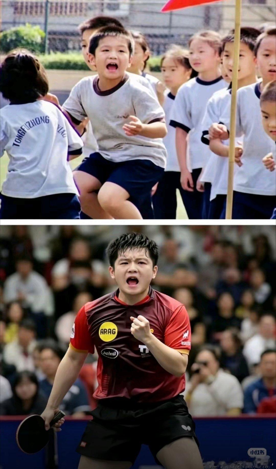 樊振东29岁了还和小时候一样可爱，跳起来握拳庆祝动作连门牙都和小时候一样！ 
