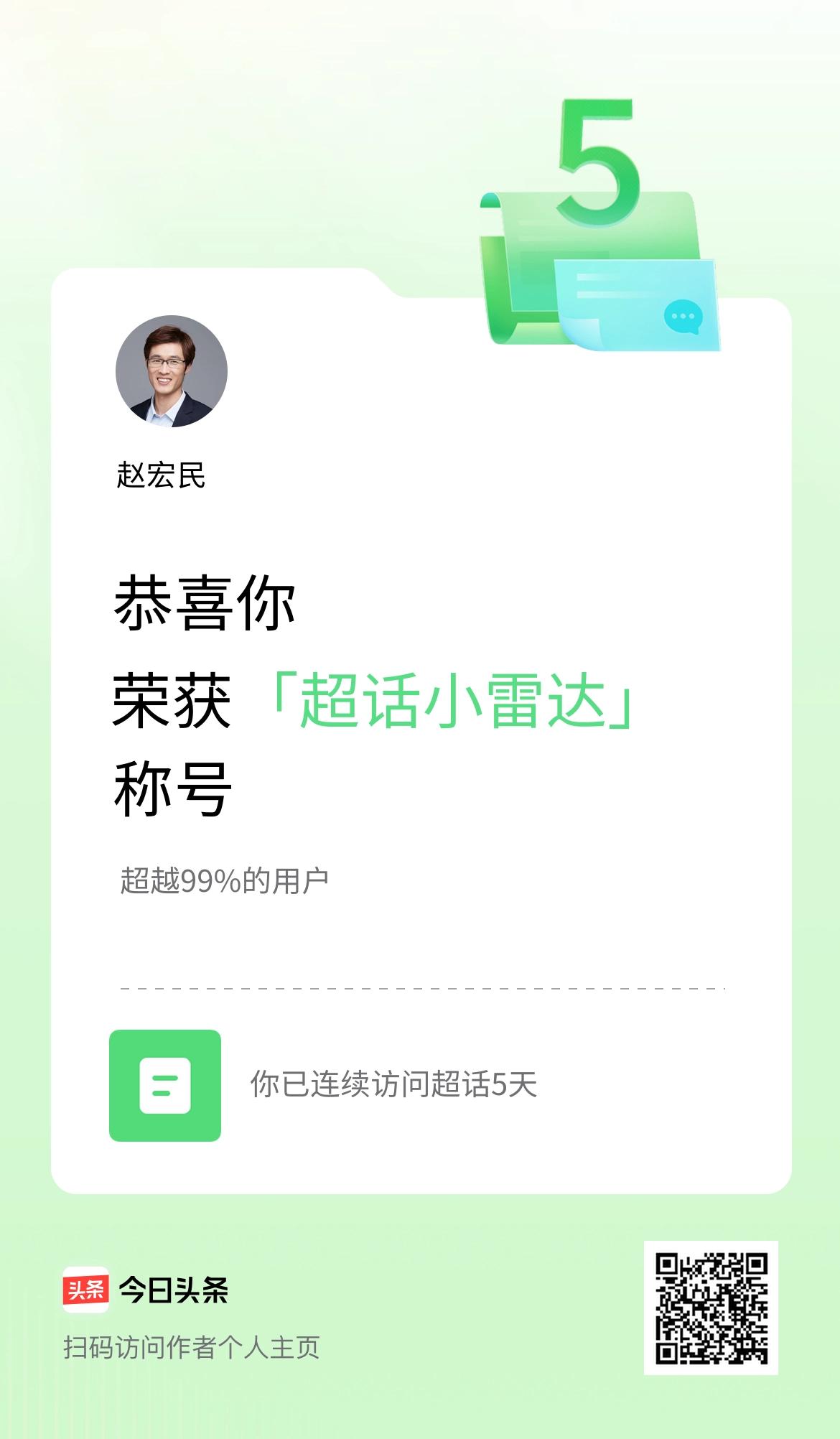  我在头条连续访问超话5天，获得“超话小雷达“称号，你也快来超话看看吧～