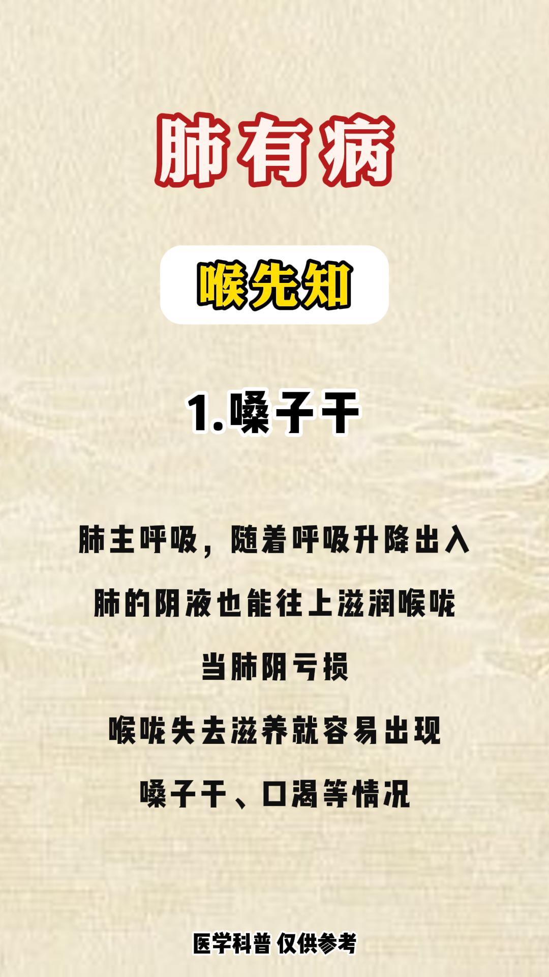 肺有病 喉先知。