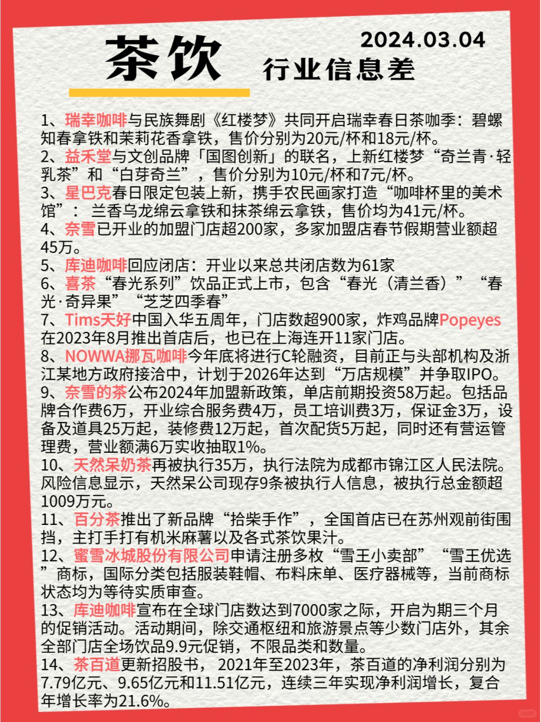 行业信息差· 茶饮