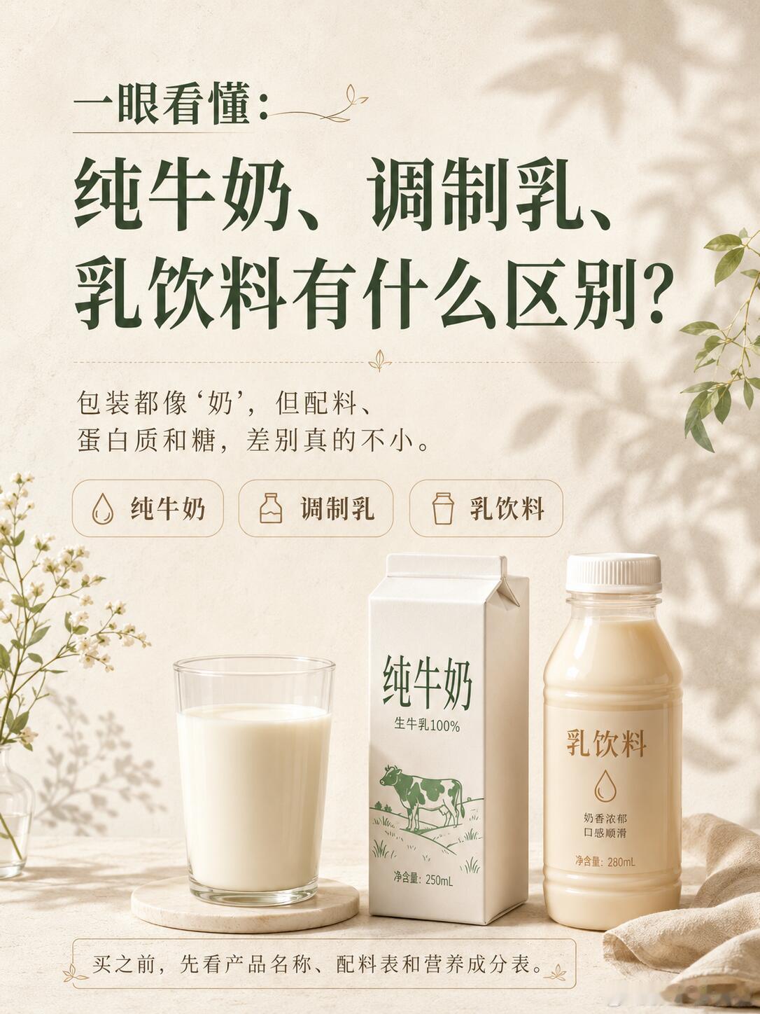 一眼看懂：纯牛奶、调制乳、乳饮料有什么区别？超市里的“奶”看起来都差不多，但纯牛