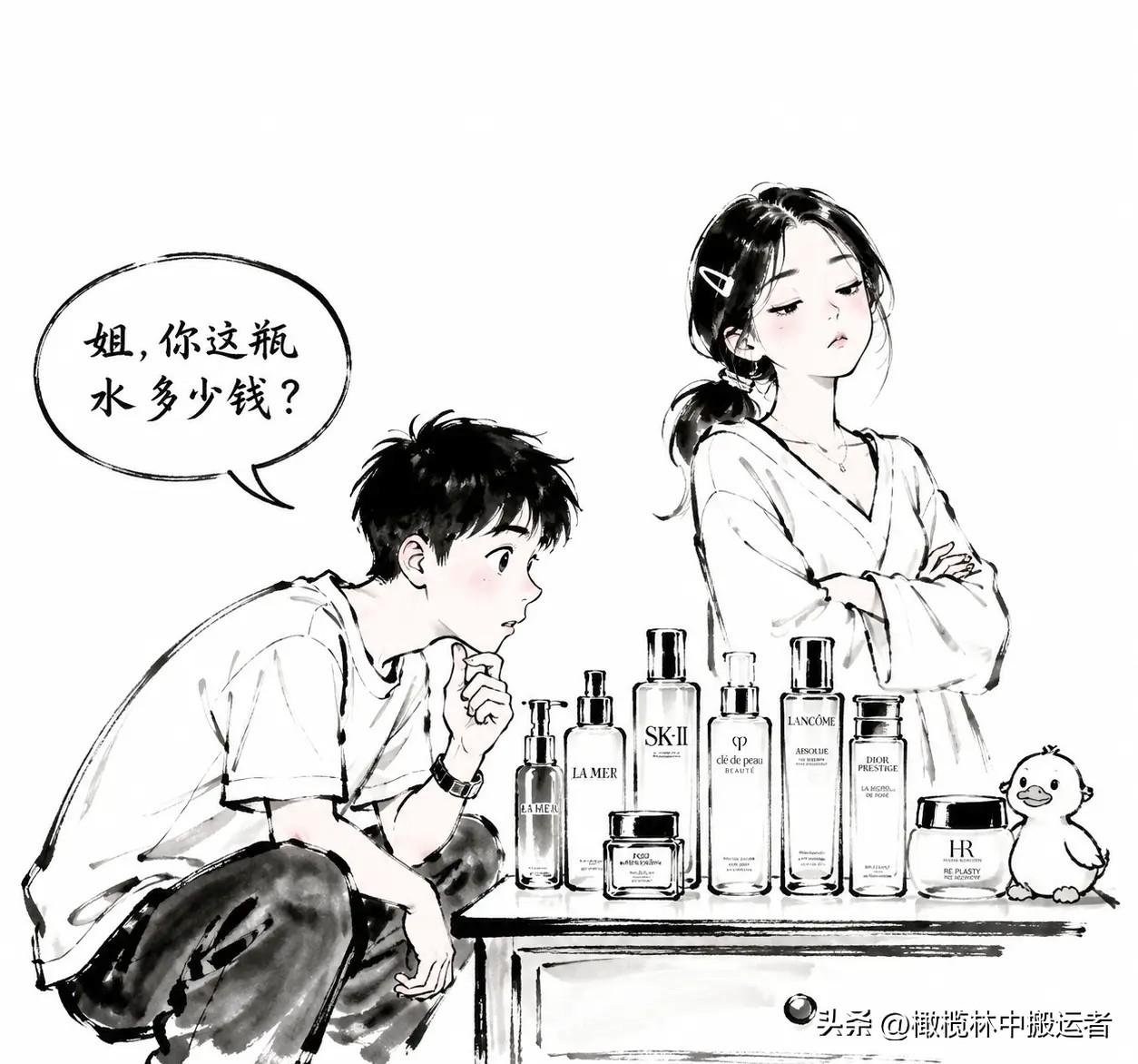 有什么漫画值得推荐吗：弟弟盯着姐姐的梳妆台看了半天。弟弟：“姐，你这瓶水多少钱？