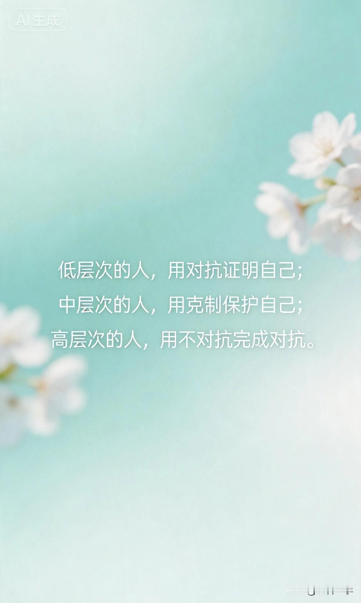 低层次的人，用对抗证明自己；中层次的人，用克制保护自己；高层次的人，用不对抗完成