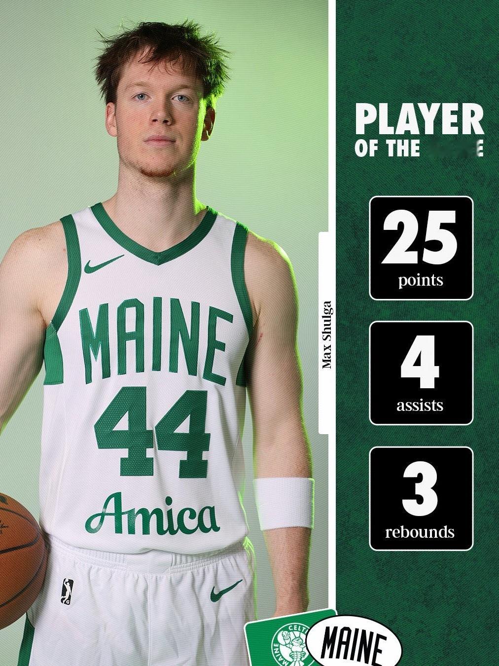 缅因州凯尔特人 Player Of The Game : Max Shulga 