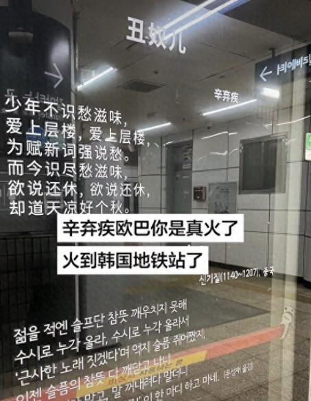 火到韩国了！一位中国游客去韩国旅游，准备乘坐地铁时，突然在展台的玻璃门上看到有汉