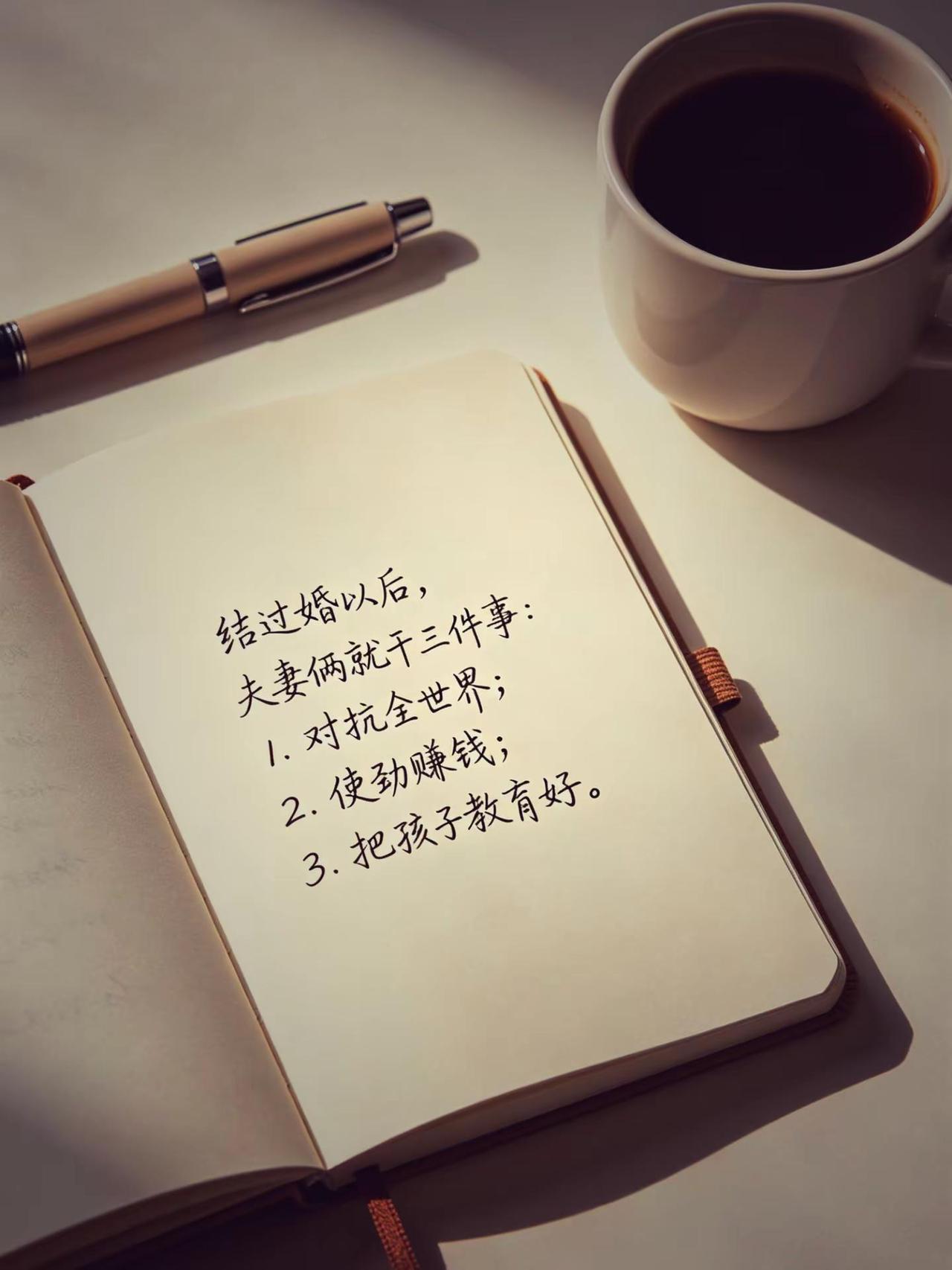 结过婚以后 夫妻俩就干三件事 对抗全世界 使劲赚钱 把孩子教育好笔记 每日分享