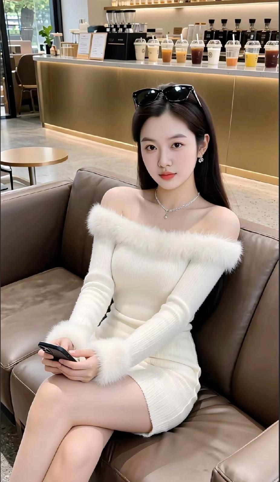 冬日暖阳下的咖啡馆，时尚少女享受悠闲时光