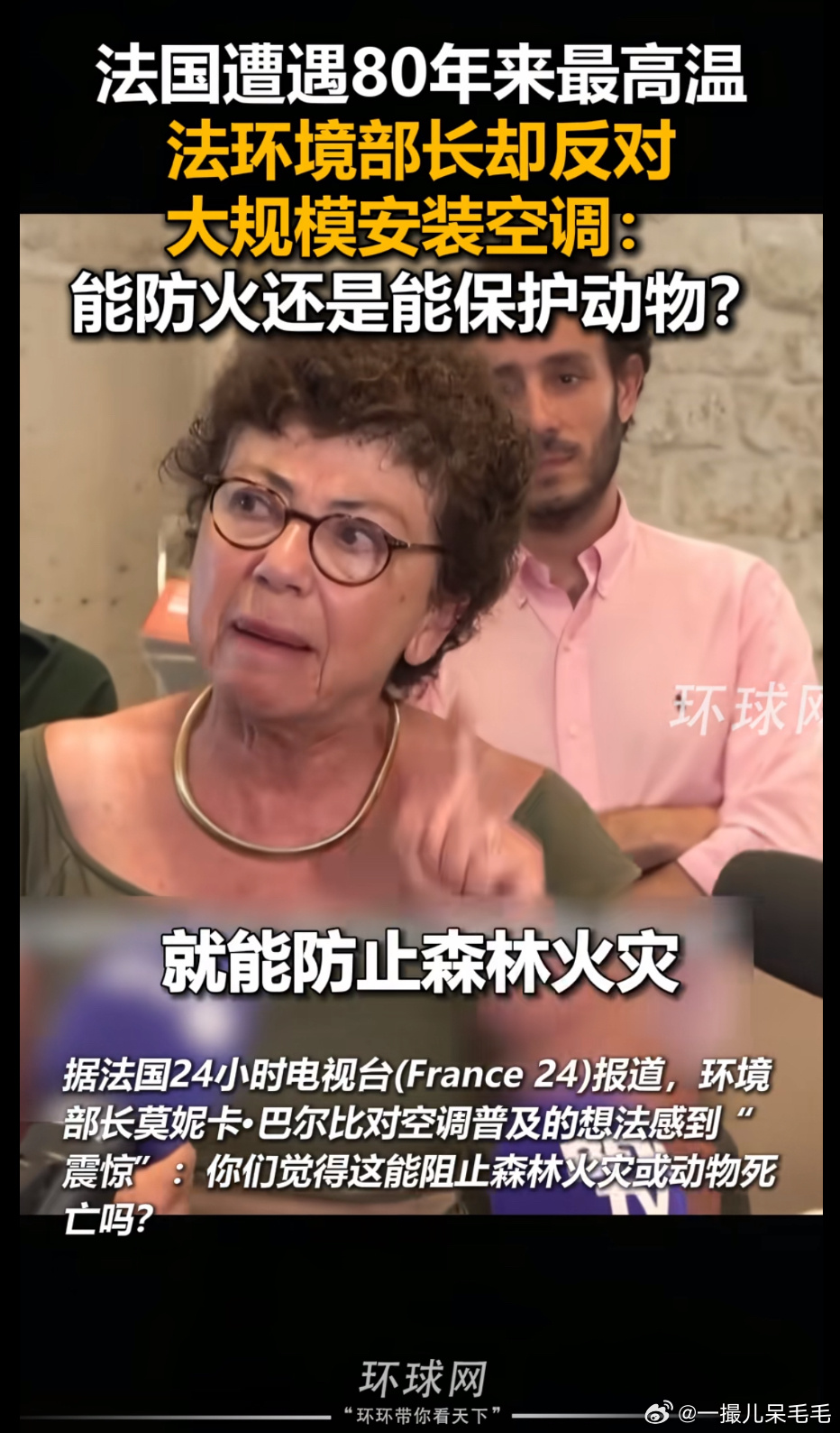 法国生态部长问装空调有啥用空谈环保不问民生？？！！法国遭遇四十度极端高温，热浪已
