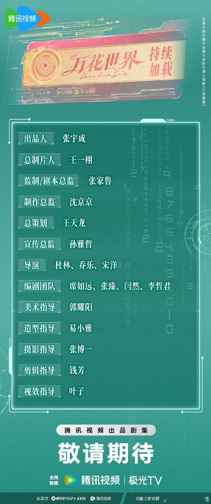 万花世界开机导演还是杜林，编剧挂第一的是席如远，上次的剧是《永夜星河》，造型易小