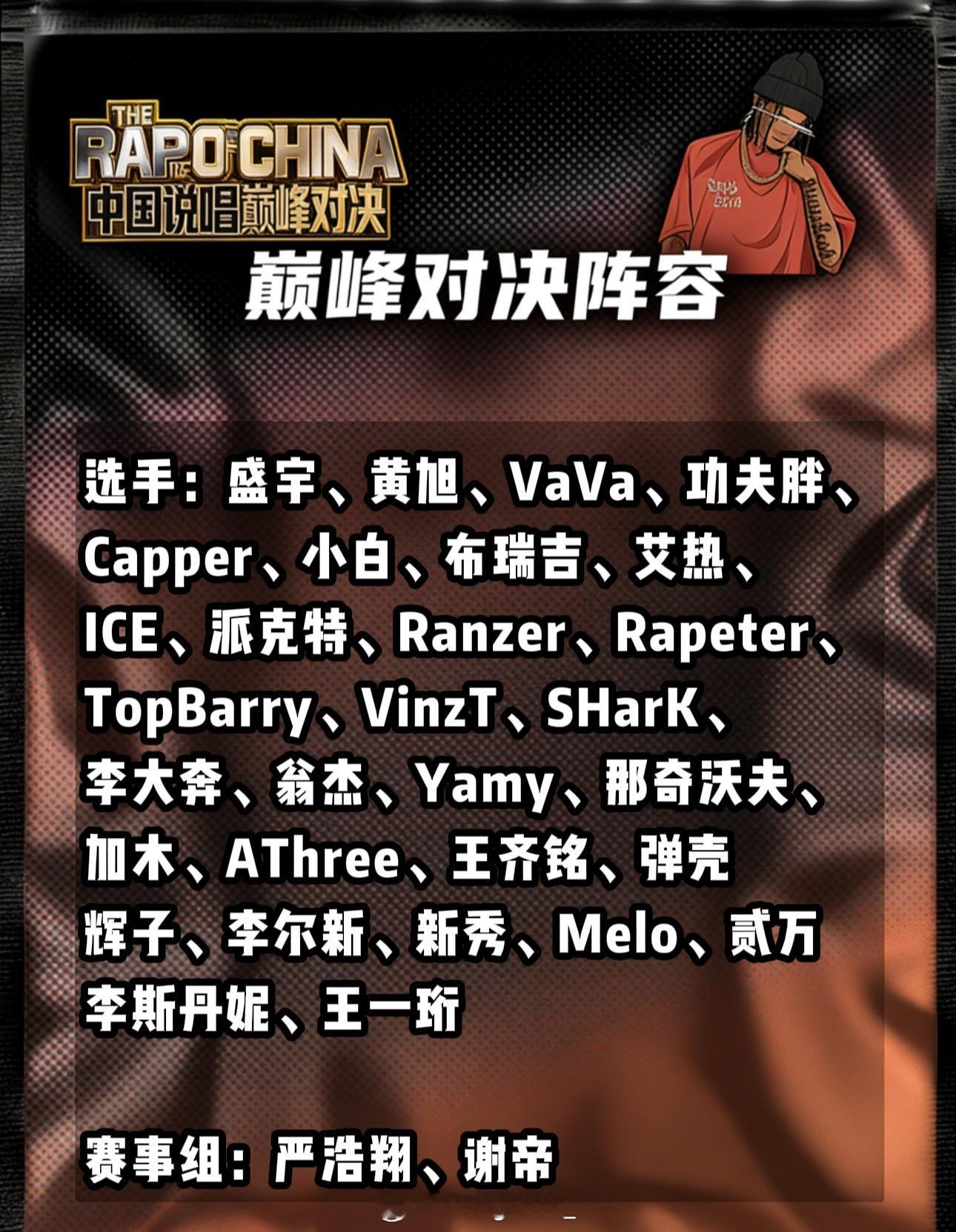 说唱巅峰对决 十年巅峰之战🔥今年《巅峰对决》全阵容来了！将选出中文说唱名人堂！