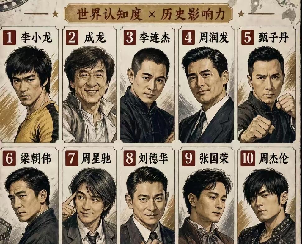 中国明星世界认知度与历史影响力排名中，李小龙排第一毋庸置疑。他以短暂一生使中国功