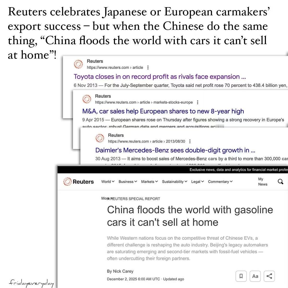 西方媒体双标现场，对日本车和中国车的态度 