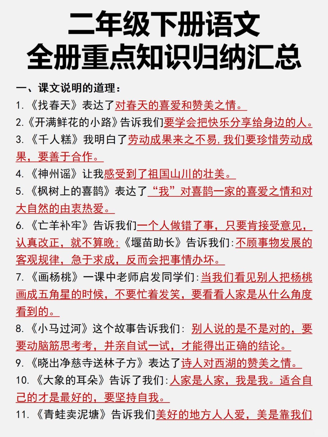 好消息！二年级下册语文重点知识归纳汇总