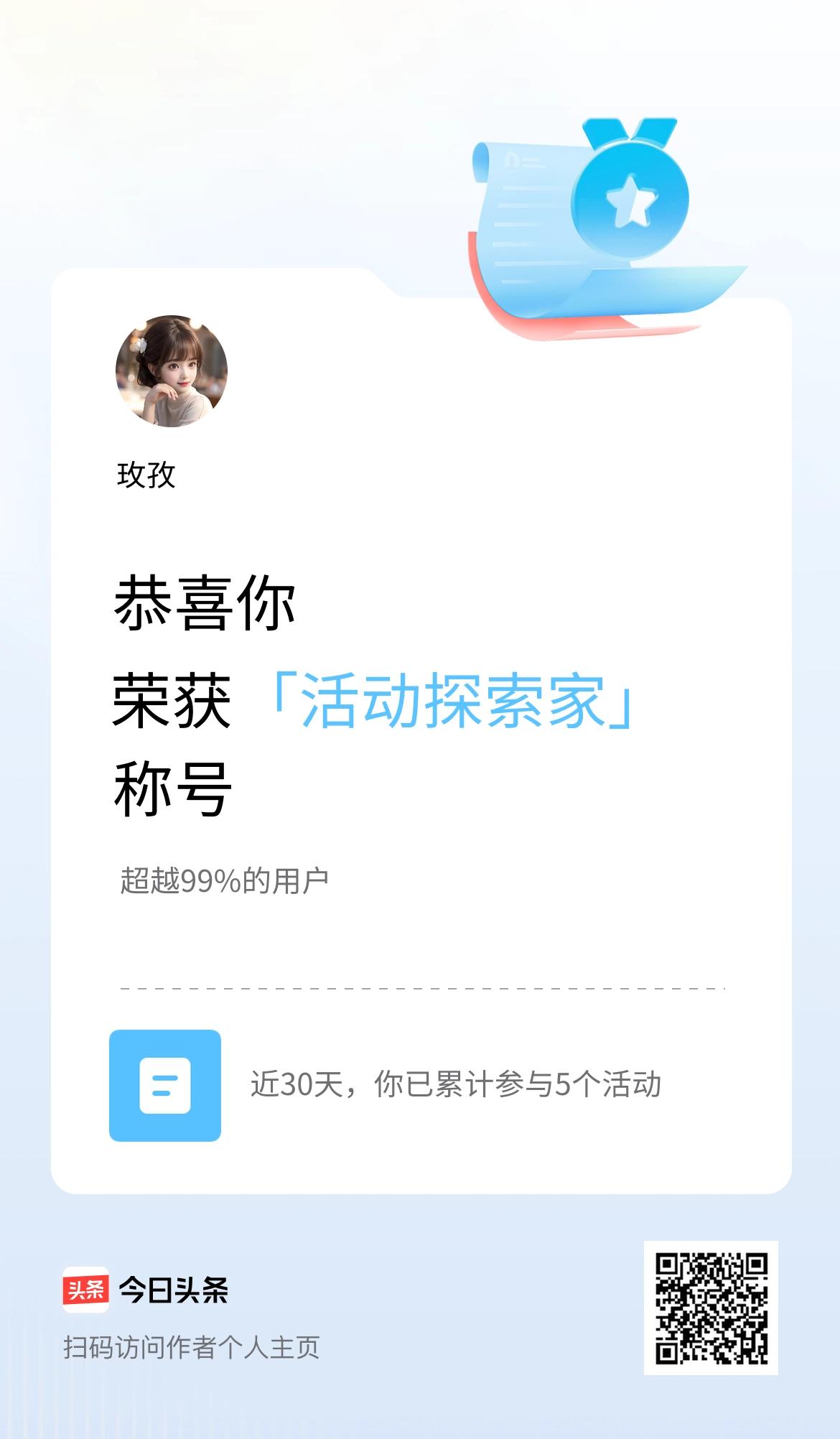 我在头条获得「活动探索家」称号