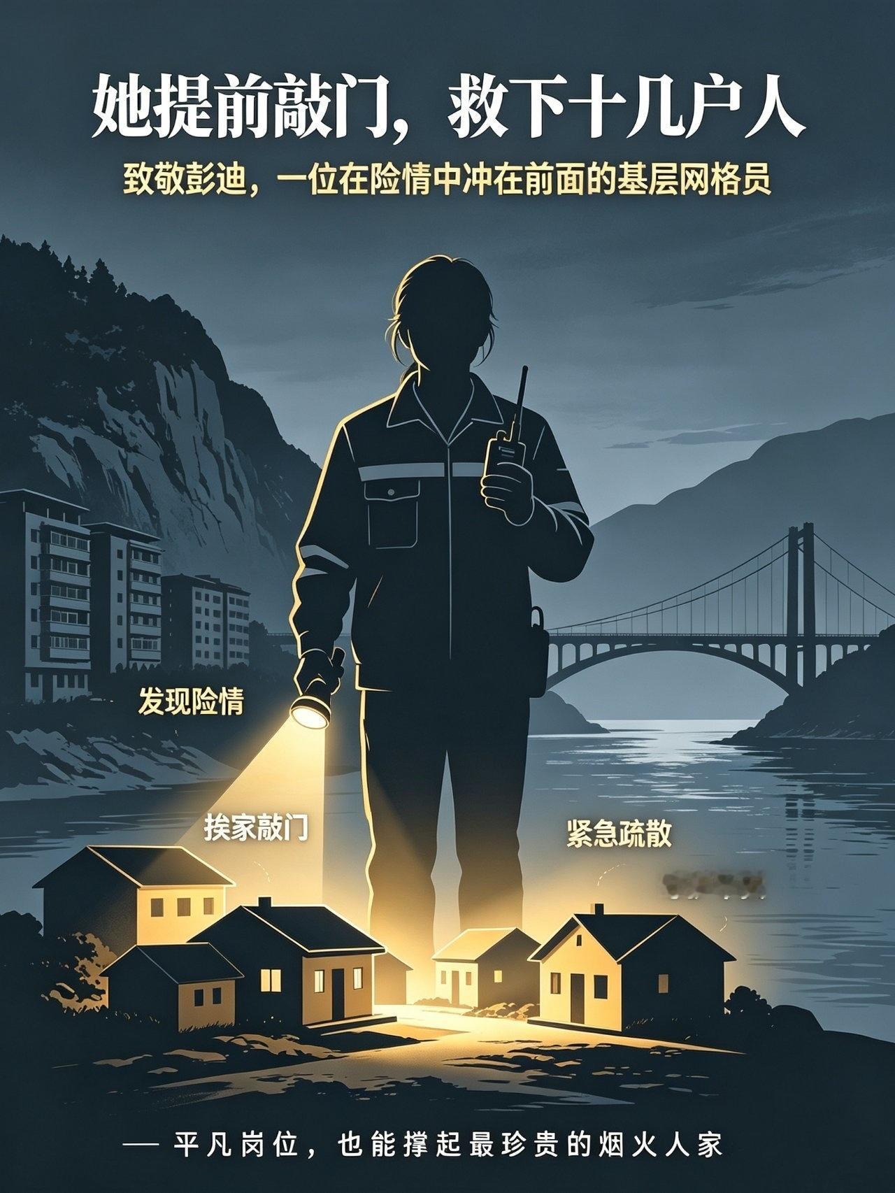 重庆彭水汉葭街道突发山体滑坡险情，社区网格员彭迪巡查时发现山体零星碎石滑落，立刻