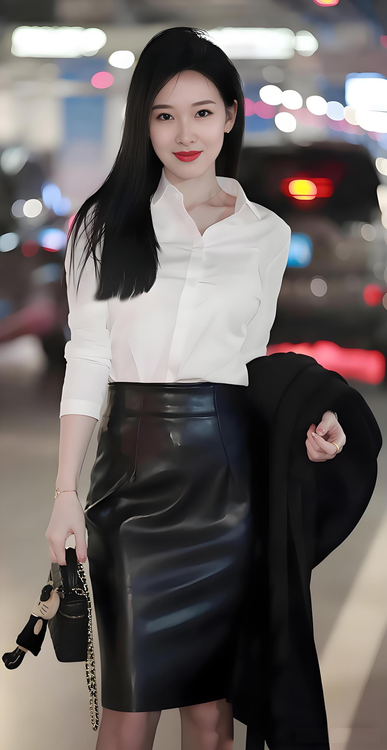 都市丽人穿搭指南：白衬衫+黑皮裙，优雅与时尚并存！