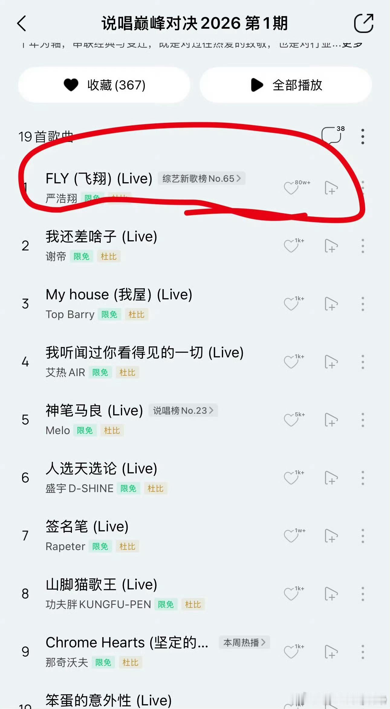 断层领先！严浩翔《FLY》巅峰对决第一期舞台QQ音乐收藏量排名第一！80万+收藏