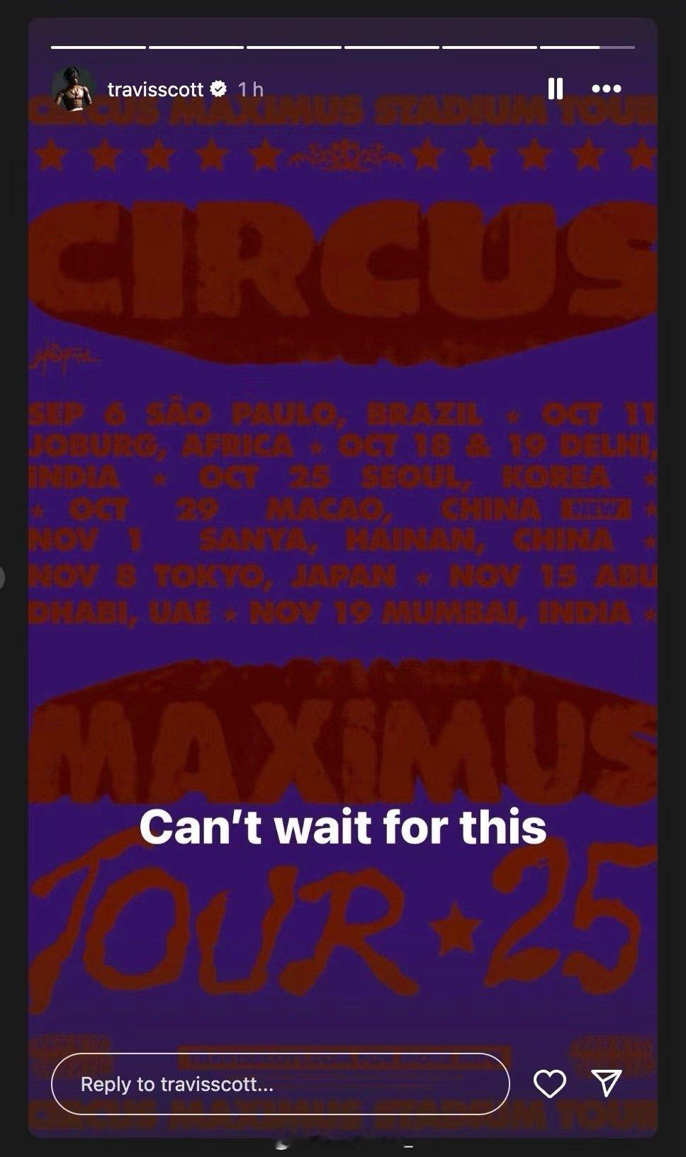 真来了🔥Travis Scott亚洲巡演加场10月29号澳门站！明天中午12点