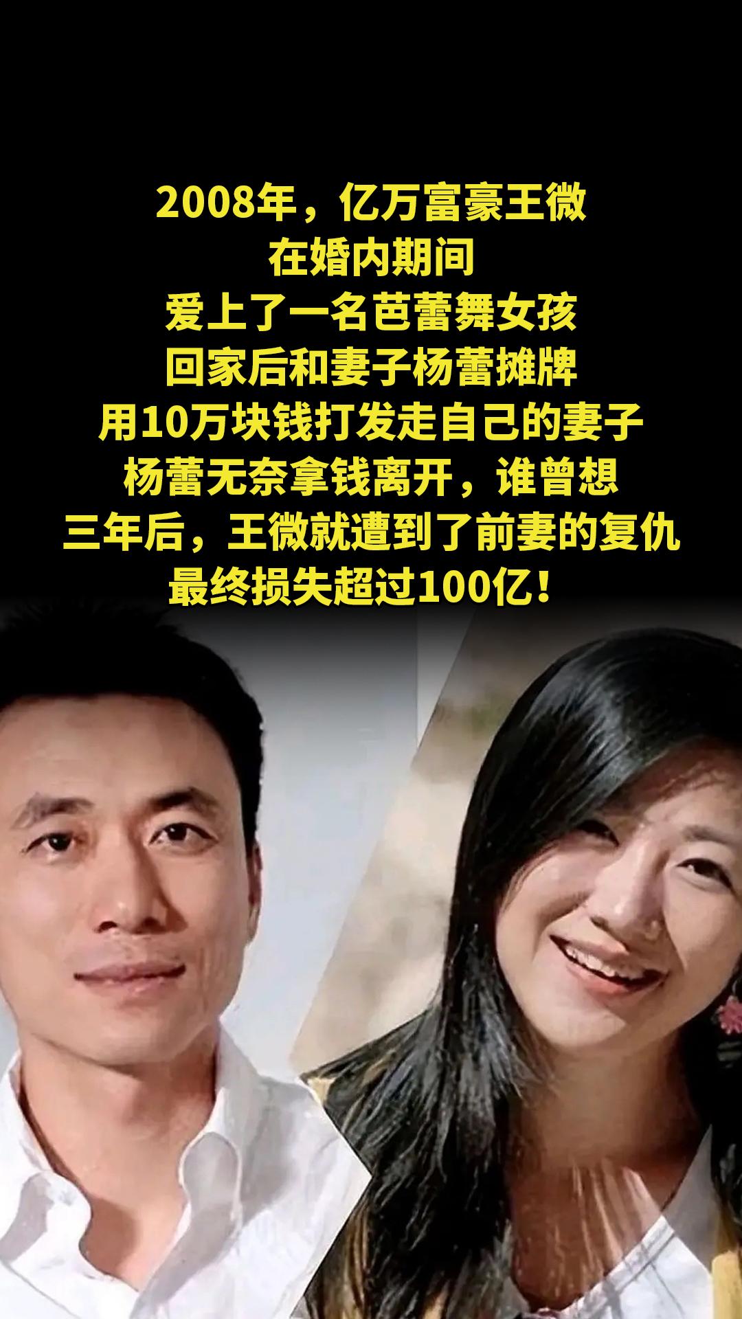 2008年，亿万富豪王微在婚内期间爱上了一名芭蕾舞女孩，回家后和妻子杨...