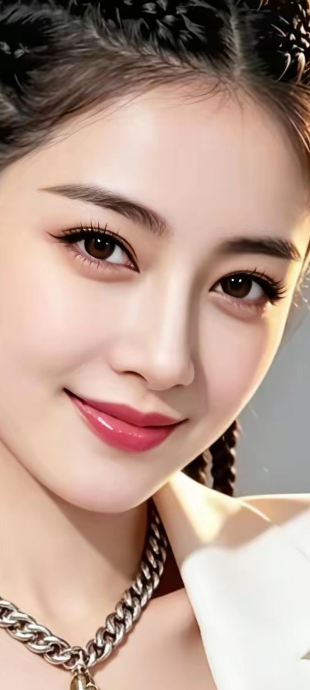 温柔甜美的微笑，精致的妆容和优雅的项链，散发着自信与魅力。