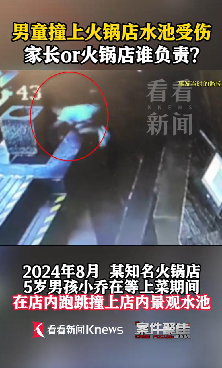 上海，一6岁男孩随父亲前往某火锅店聚餐，等候期间，男孩被店内假山流水景观吸引，独