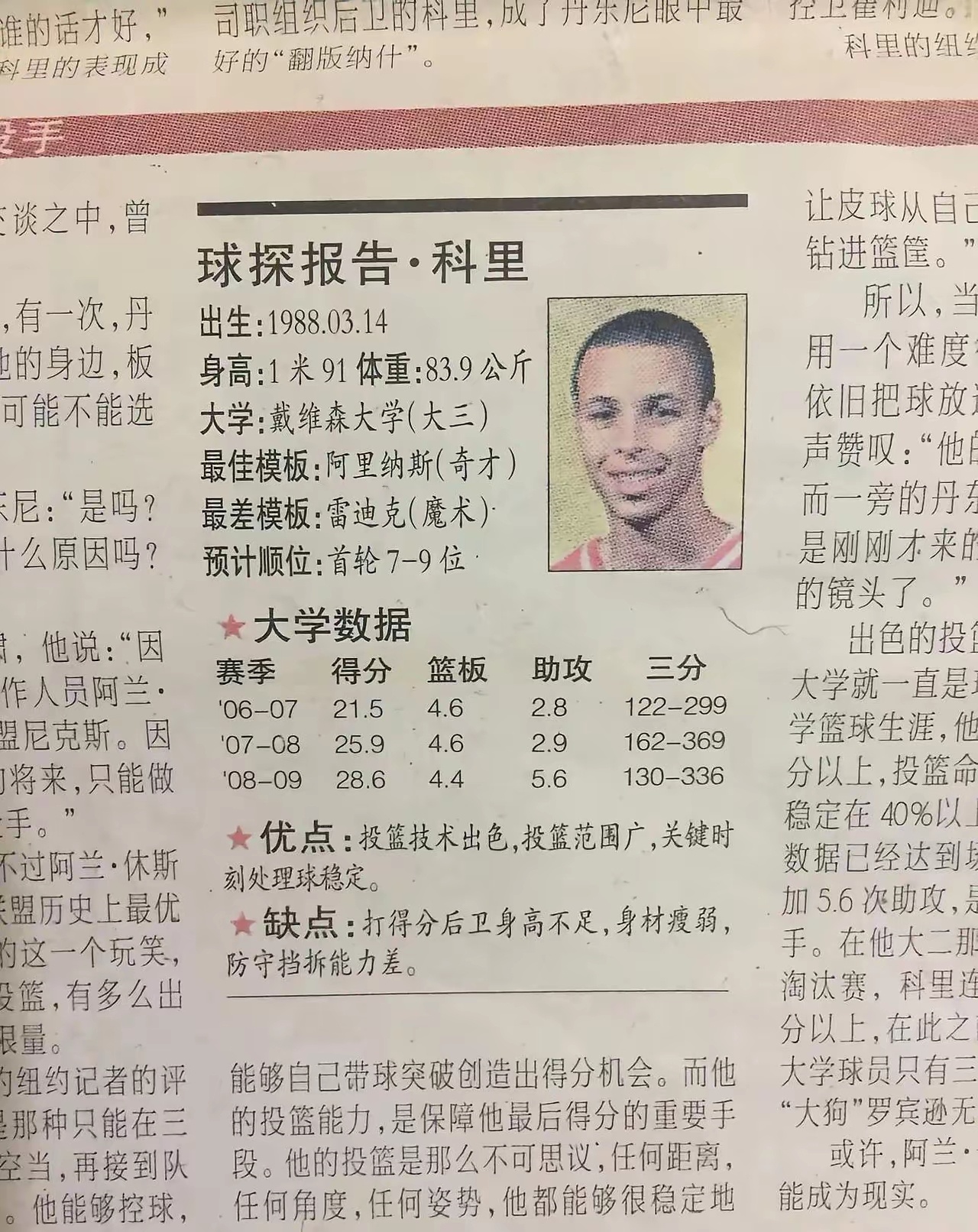这是库里当年的球探报告，可准？ ​​​