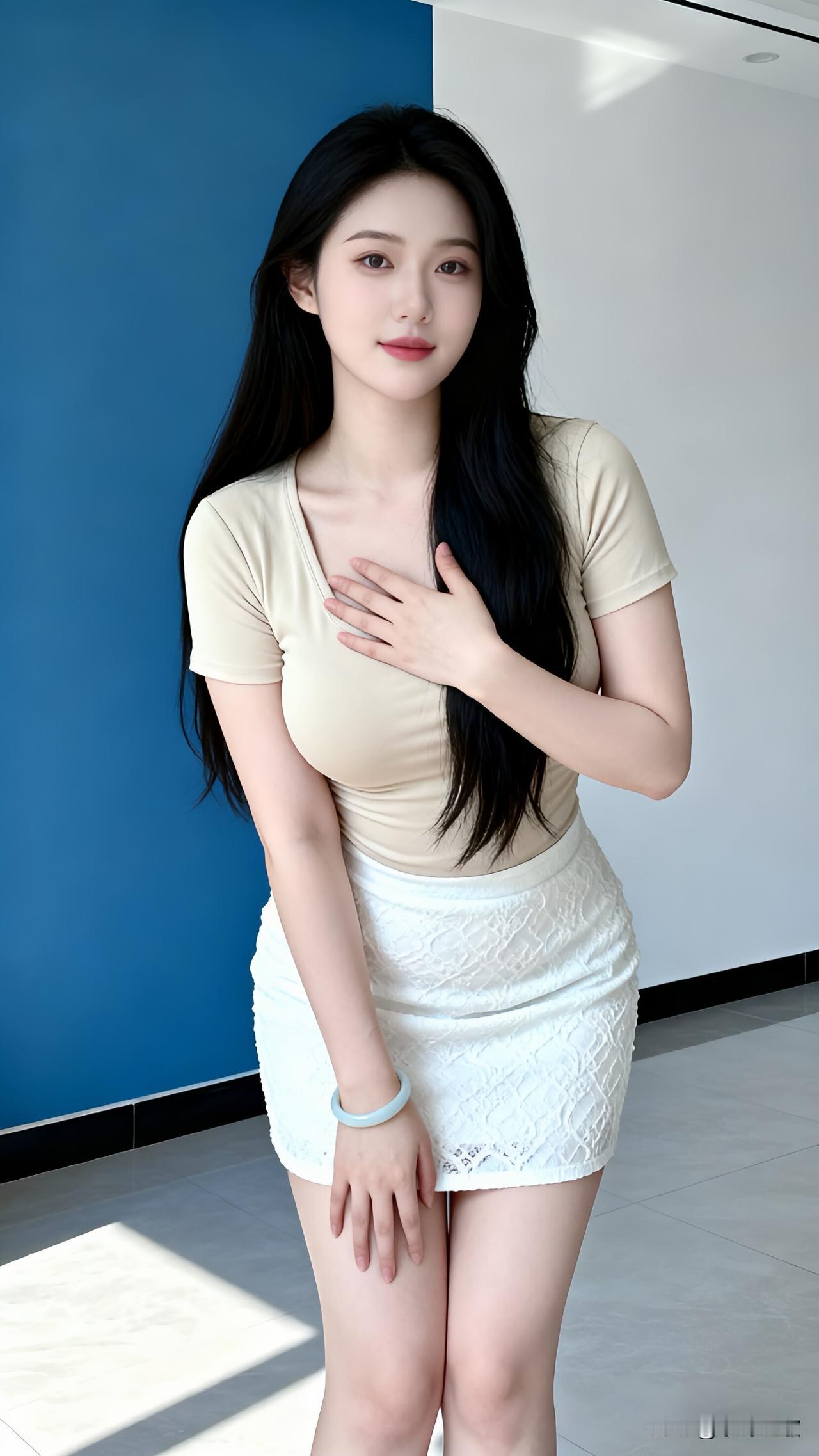 救命！这腰臀比太炸裂了！

这谁顶得住啊？！米色紧身针织衫搭配白色包臀短裙，完美