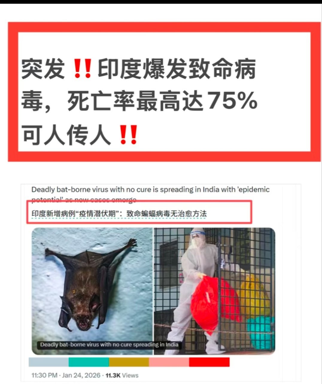 印度疫情感染者死亡率超7成印度这波尼帕病毒来的有点突然啊，最高致死率能达到75%