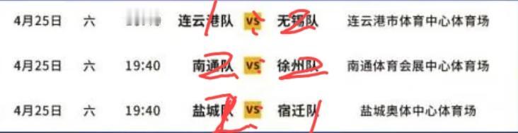 苏超今晚三场比赛的结果预测！
连云港  1:2  无锡
南通  2:2   徐州