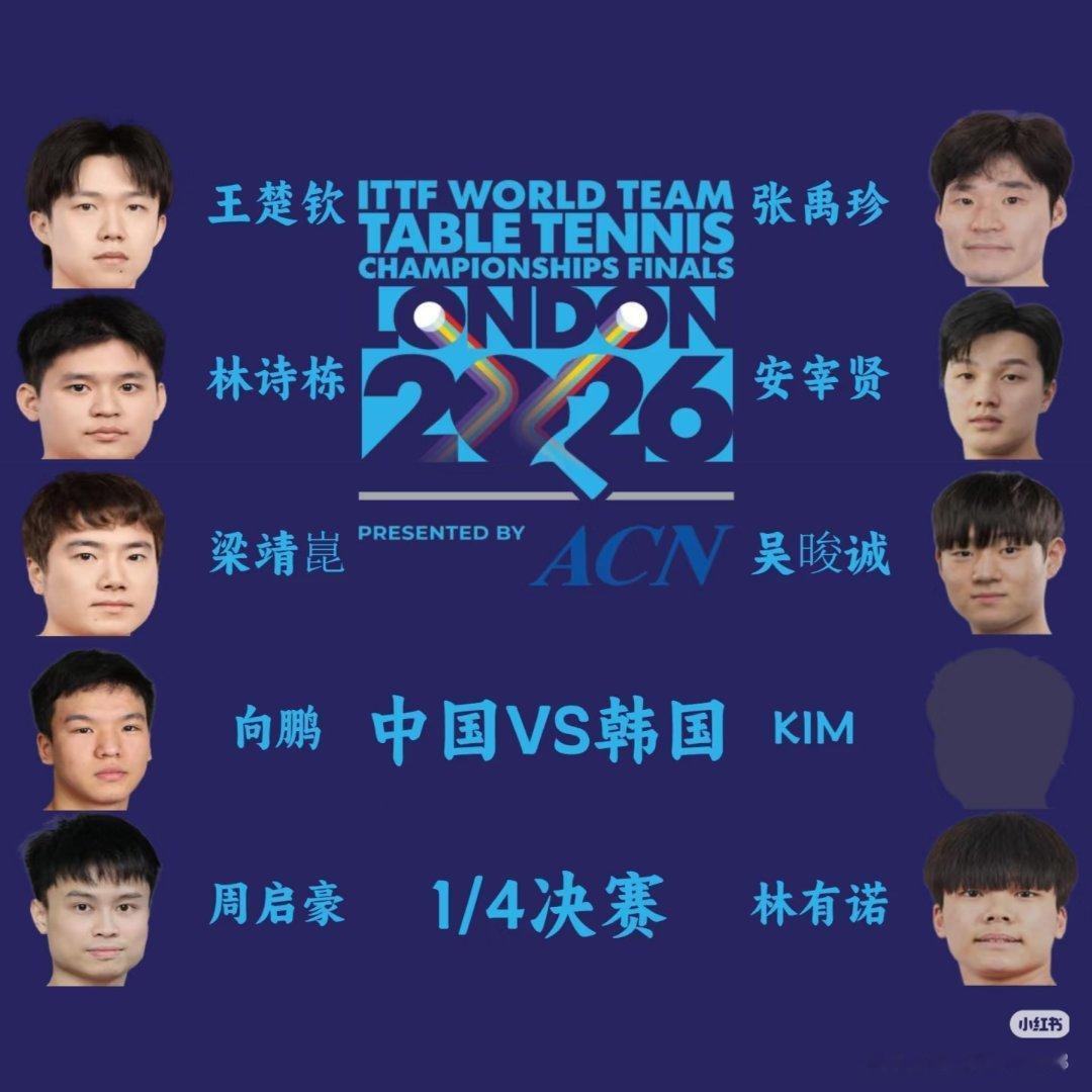 中国男团vs韩国对阵名单中国男团vs韩国男团比分帖2026伦敦世界乒乓球团体锦标