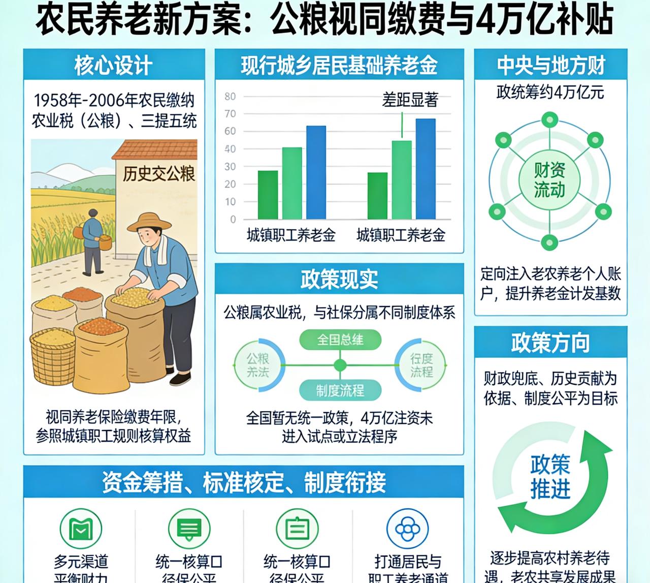 农民养老新方案热议：公粮视同缴费、4万亿补贴个人账户，能否落地？
近期，“公粮视