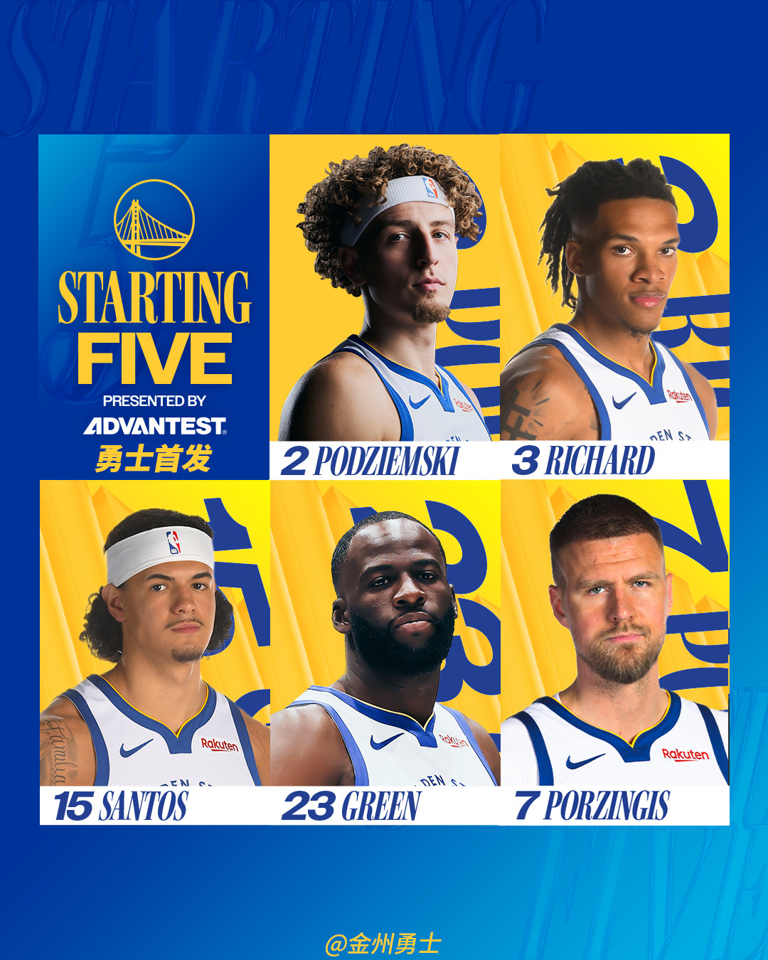 勇士今日首发：勇士vs掘金