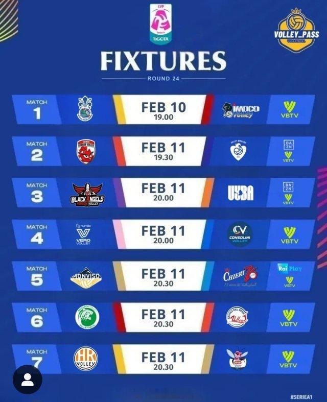 女排意甲女排联赛 24轮对阵预告。 