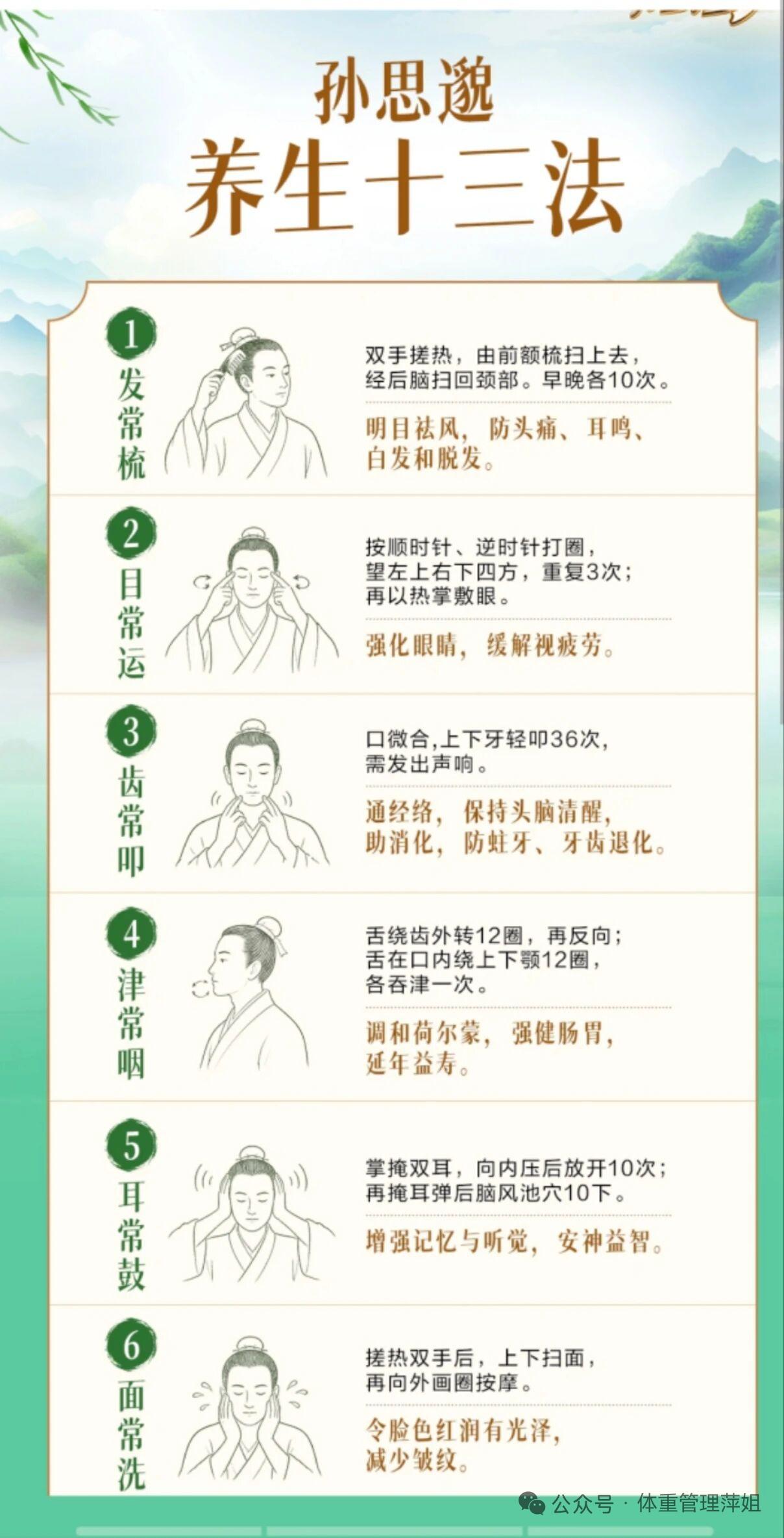 早前刷到广东省中医药局发布的孙思邈养生13法，试着坚持了小半个月，没想到比我办了