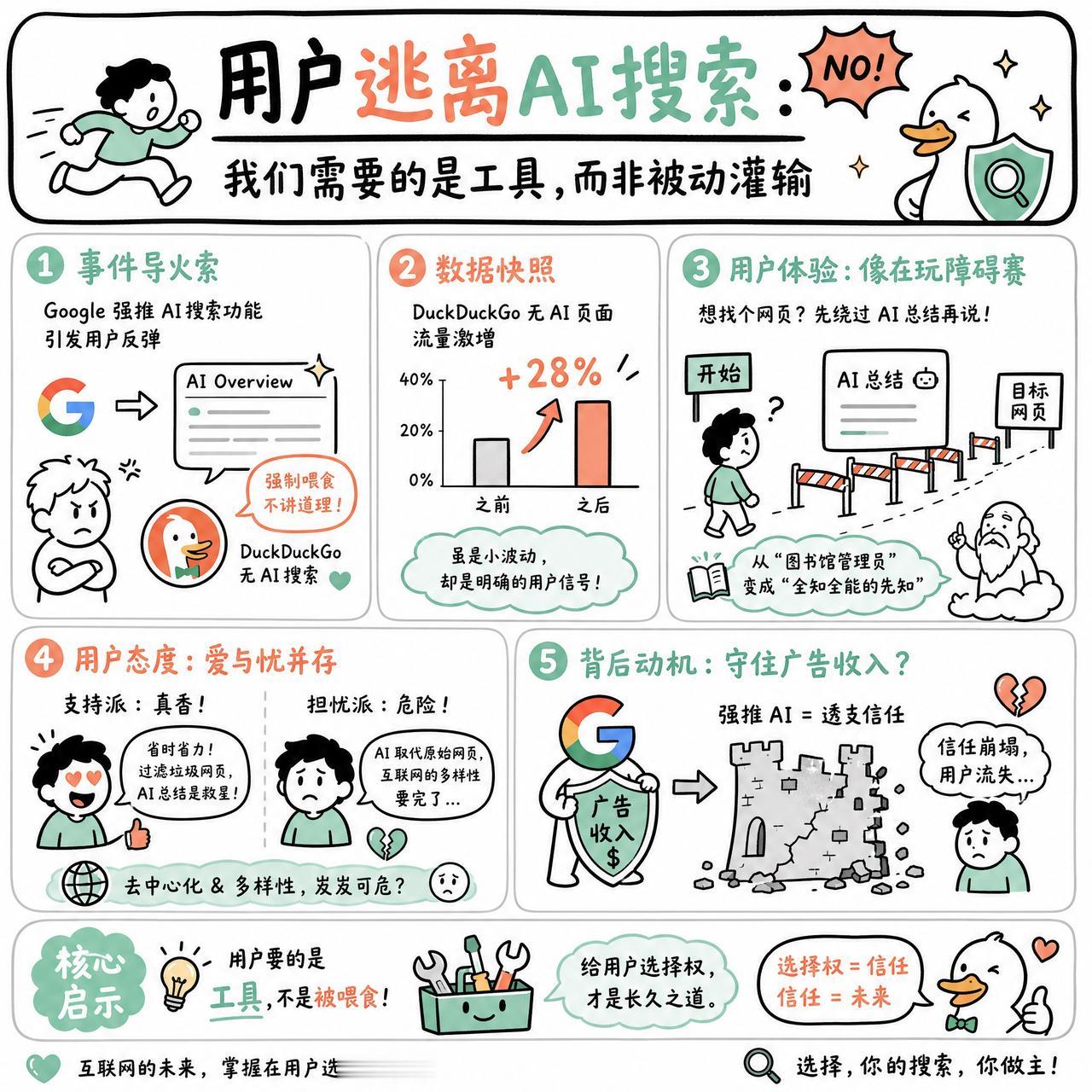 【用户逃离AI搜索：我们需要的是工具，而非被动灌输】

快速阅读：Google 