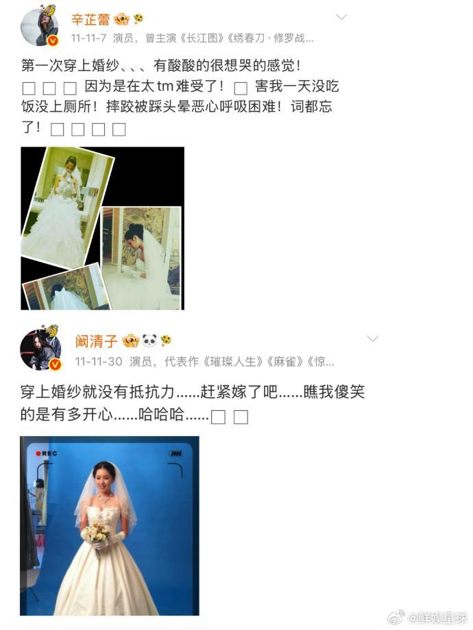 辛芷蕾阚清子 相似却没交集的平行线  考古完俩人微博直接震惊，怕蚊子、拍戏留旧伤