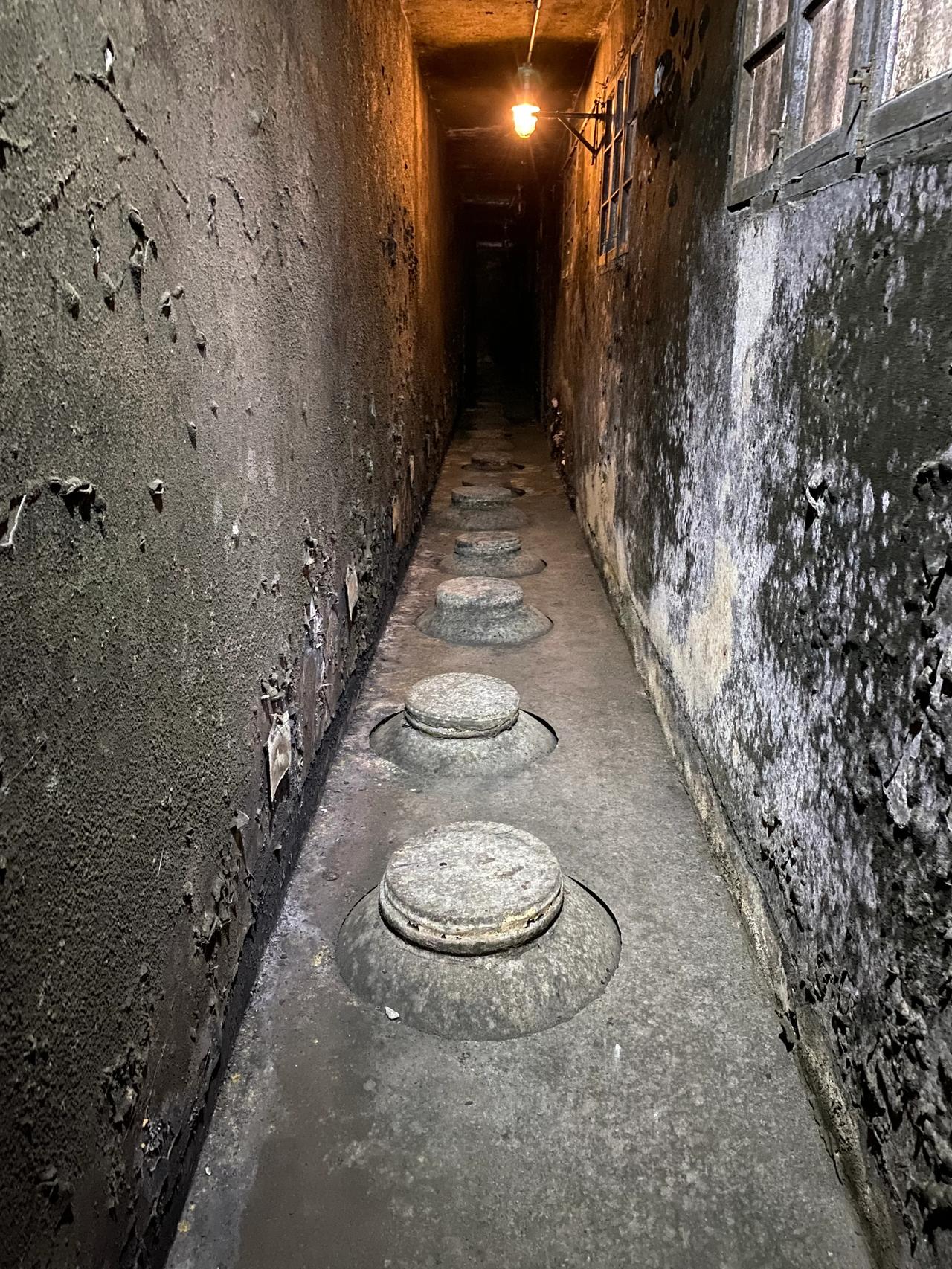 李渡用来酿酒的窖池全部都是青砖小窖；
        参观1927年存放的48坛