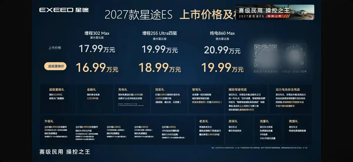 补贴价16.99万起，2027款星途ES上市，标配Orin-Y芯片+猎鹰700系