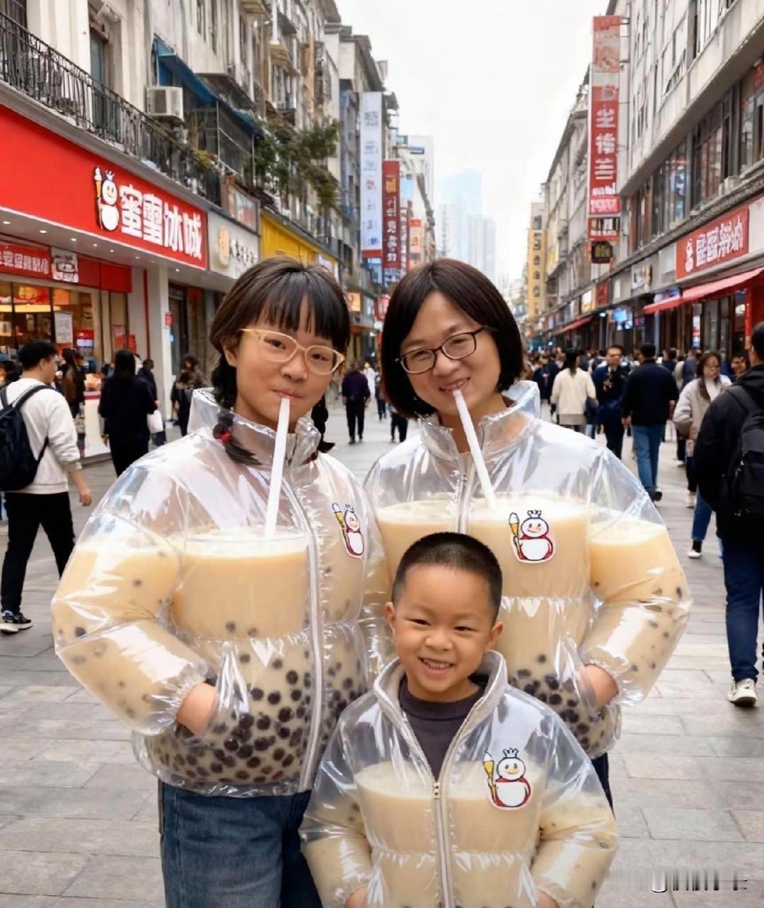 蜜雪冰城这奶茶羽绒服忒牛了！雪王花棉袄造型亮眼还招人稀罕，瞅着就热乎，喝起来更是