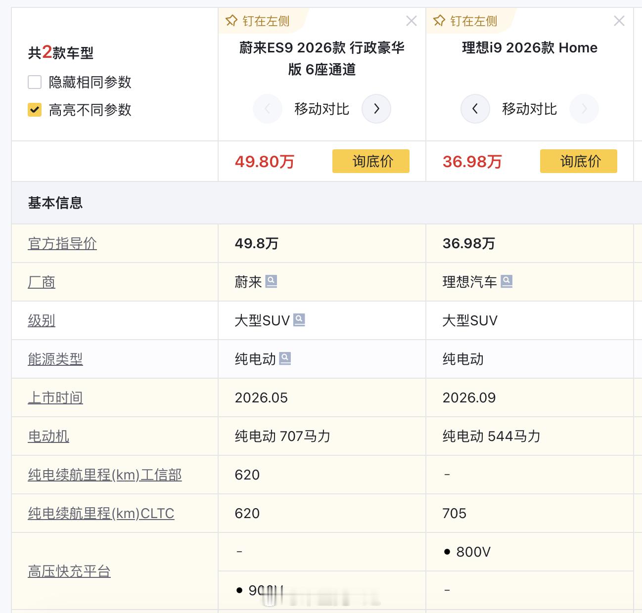 同价买理想i9还是蔚来es9   i9一口价落在 36.98 万，选租电方案的蔚