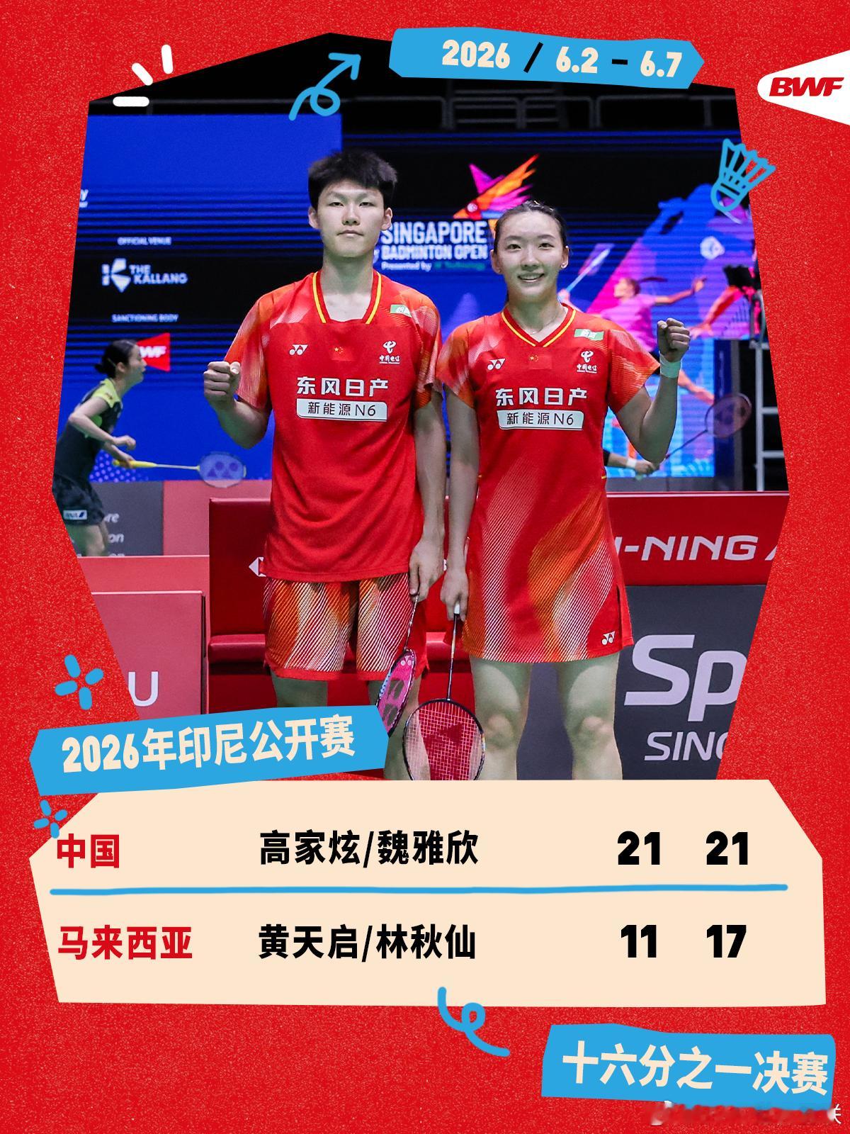 2026年印尼羽毛球公开赛 首轮赛况🔥高家炫/魏雅欣2-0黄天启/林秋仙及时调