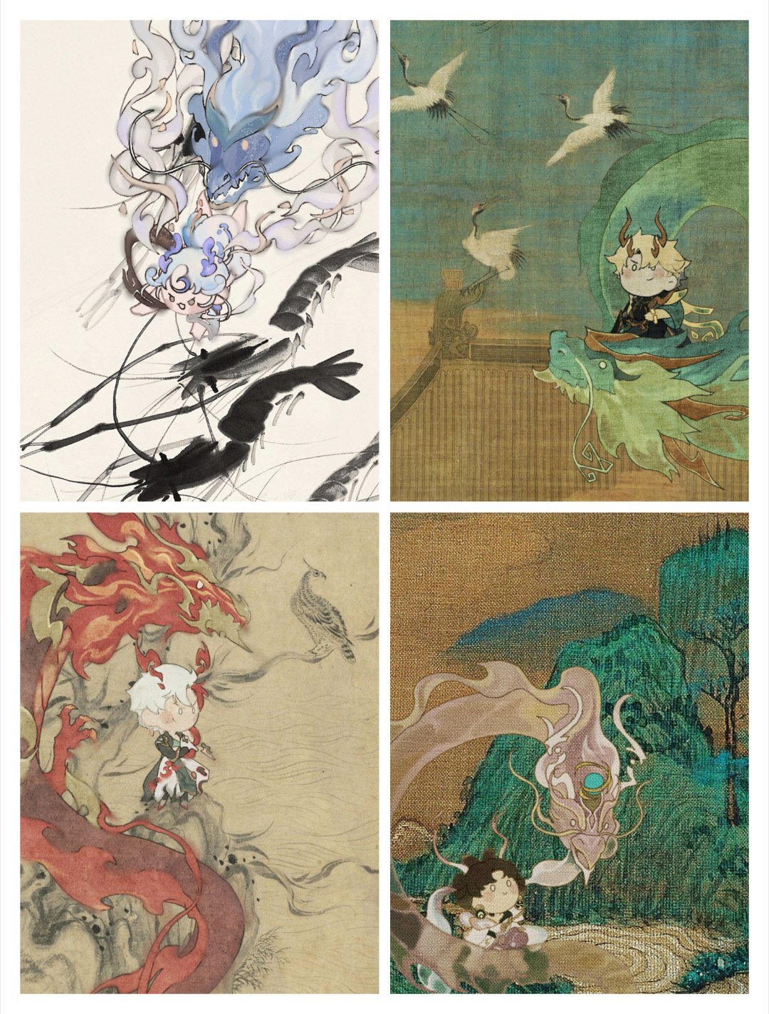 #王者荣耀[超话]#当龙限英雄进入古画中，真的好萌啊[锦鲤附体]安琪拉 赵云 孙