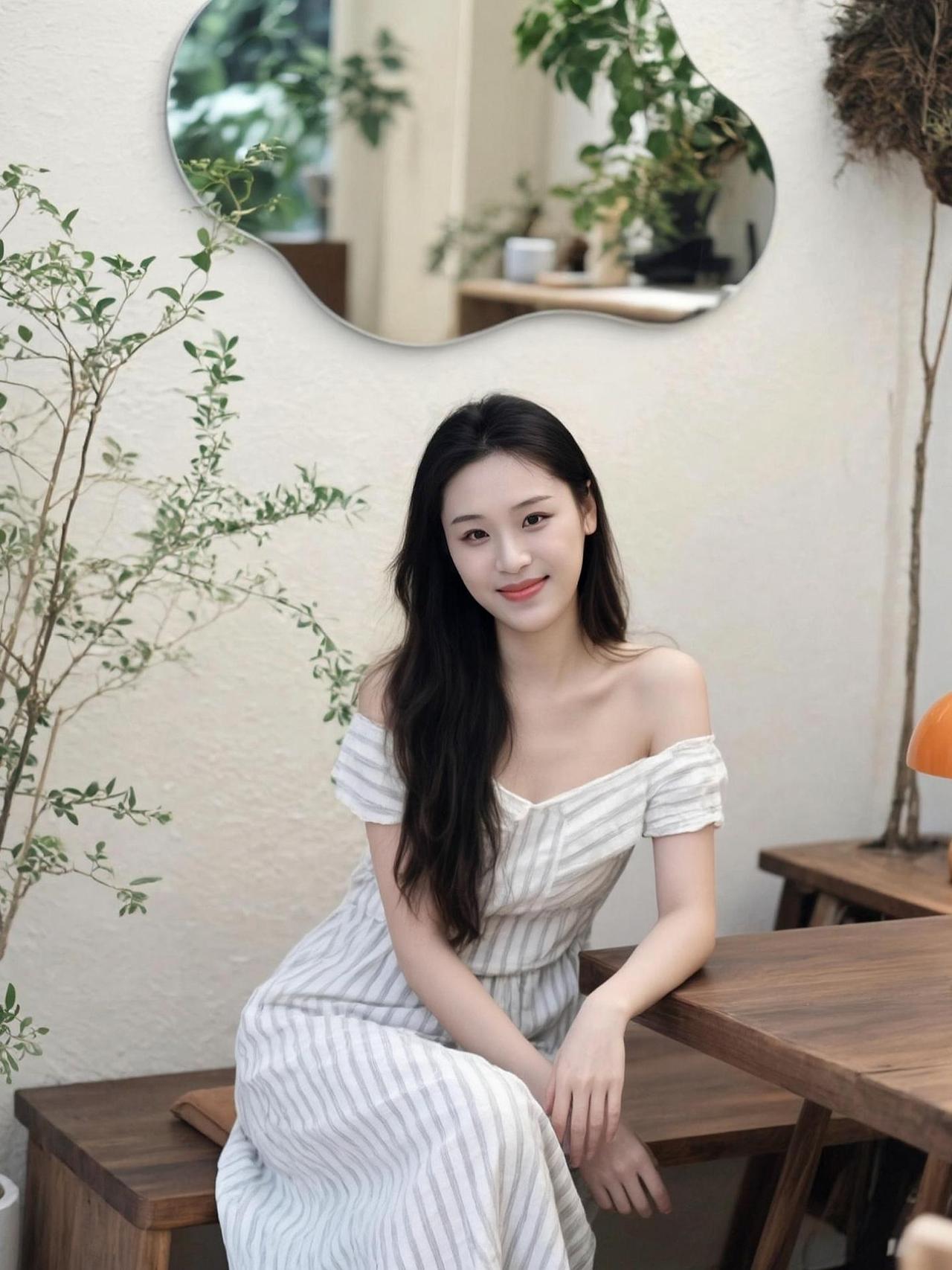 AI清新露肩写真 随变ai随便玩