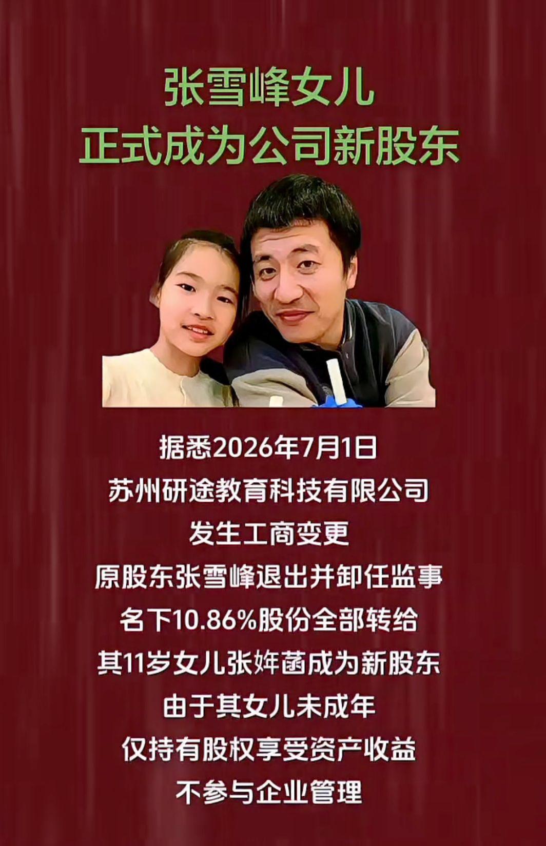 张雪峰女儿
正式成为公司新股东