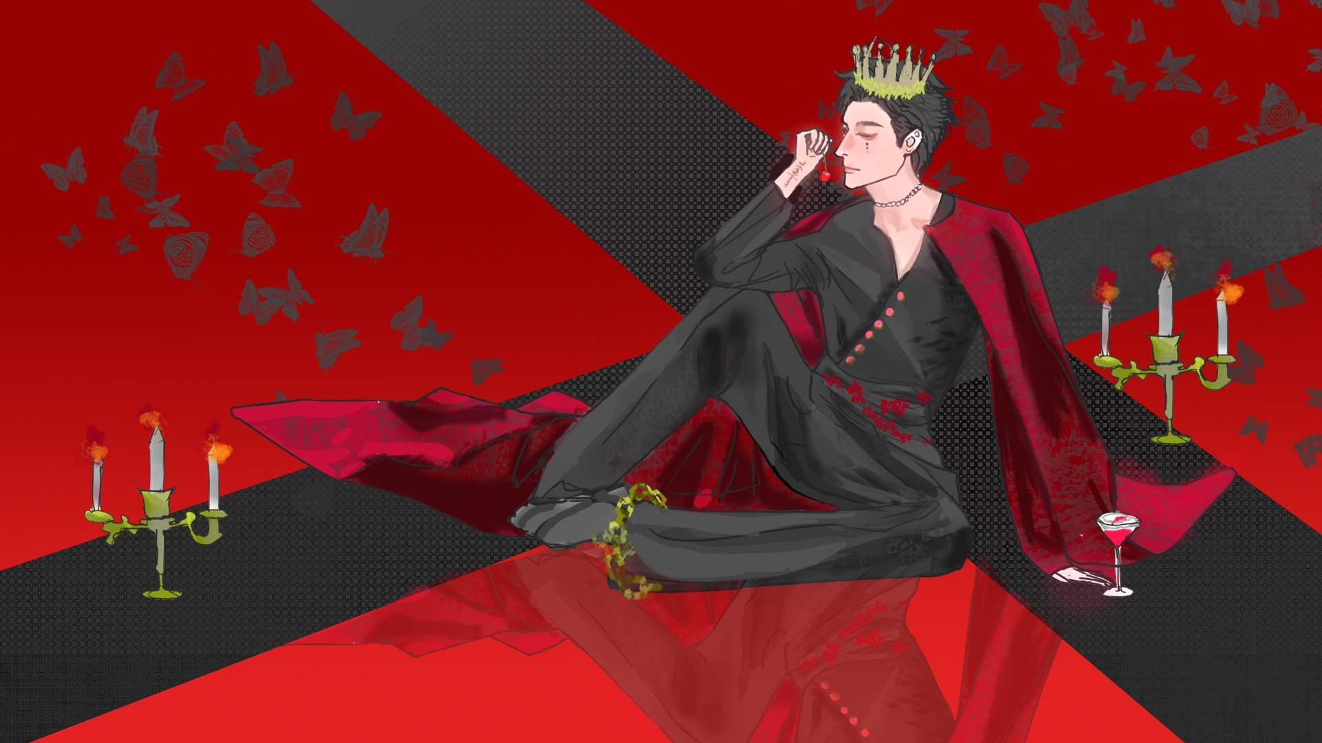 罗云熙  绘画作品《绯冕蝶宴》完工啦🥂暗夜蝶与绯色王冕，是给熙熙的私设二创练习