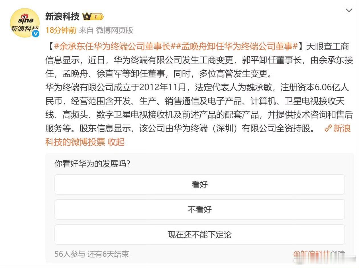 余承东的担子越来越重了， 终端公司是法律实体，终端BG是内部业务单元， 在公司担