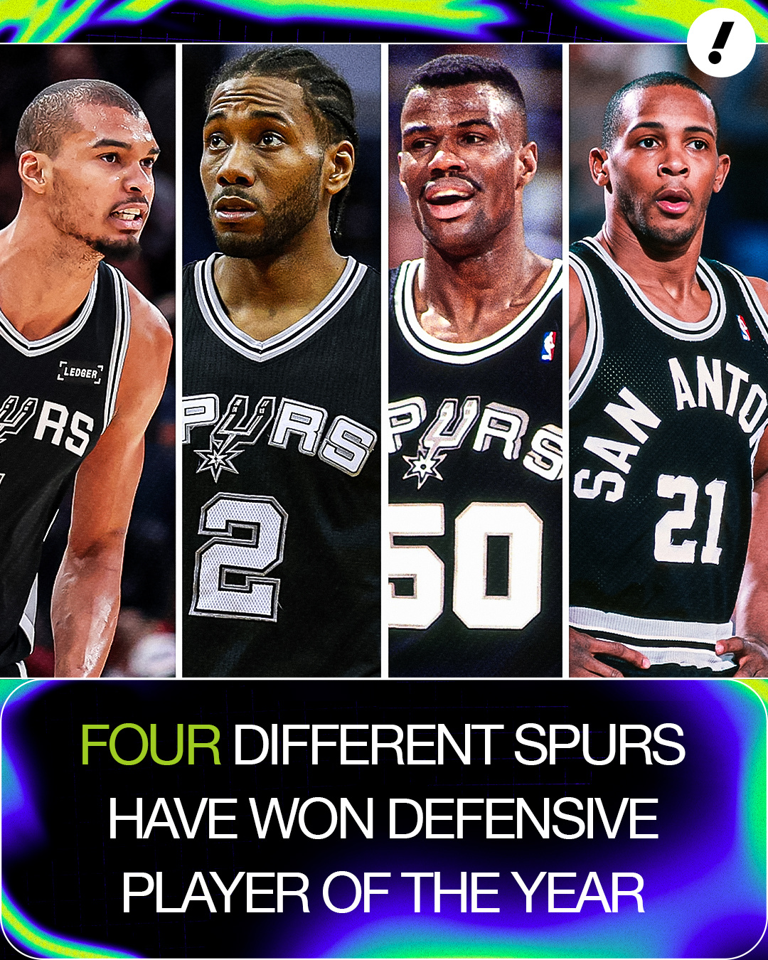 马刺队史有4个dpoy，最幽默的是马刺21号dpoy不是邓肯这个联盟在搞什么！！