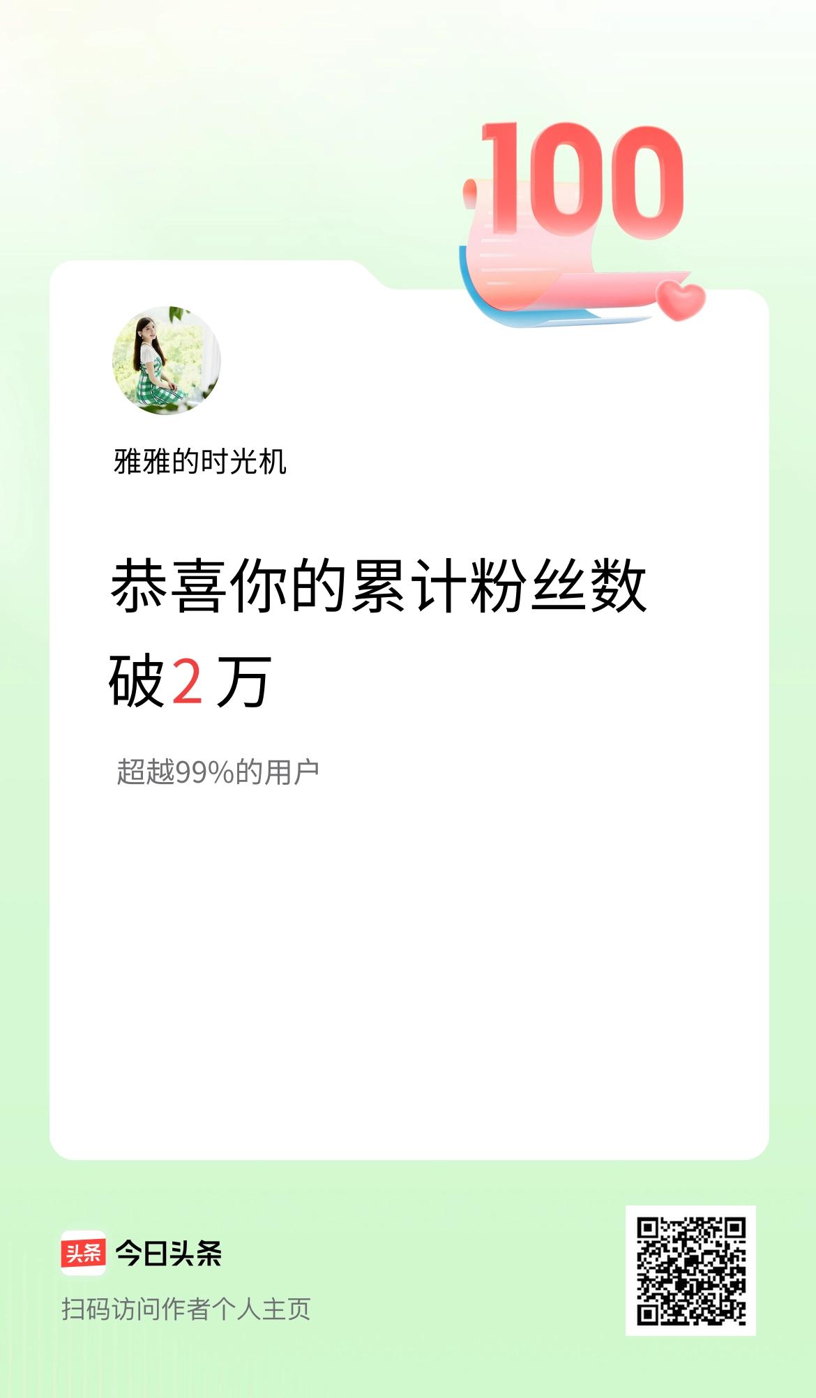 我在头条累计粉丝数破2万啦！