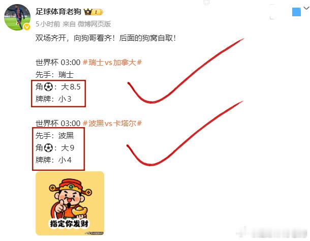 干就完了！世界杯06:00 苏格兰vs巴西先手：巴西角⚽️：小9牌牌：小3世界杯
