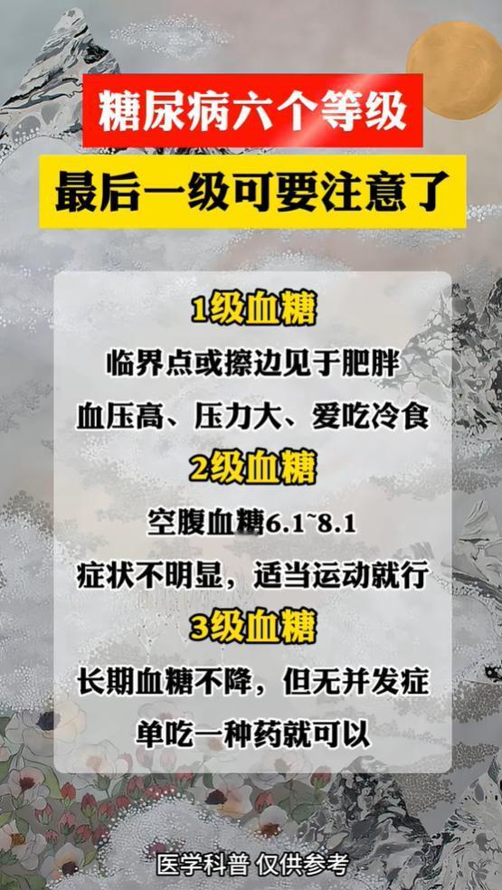 血糖分为 6 个阶段，对照看看你的血糖处于哪一级，越早干预越好